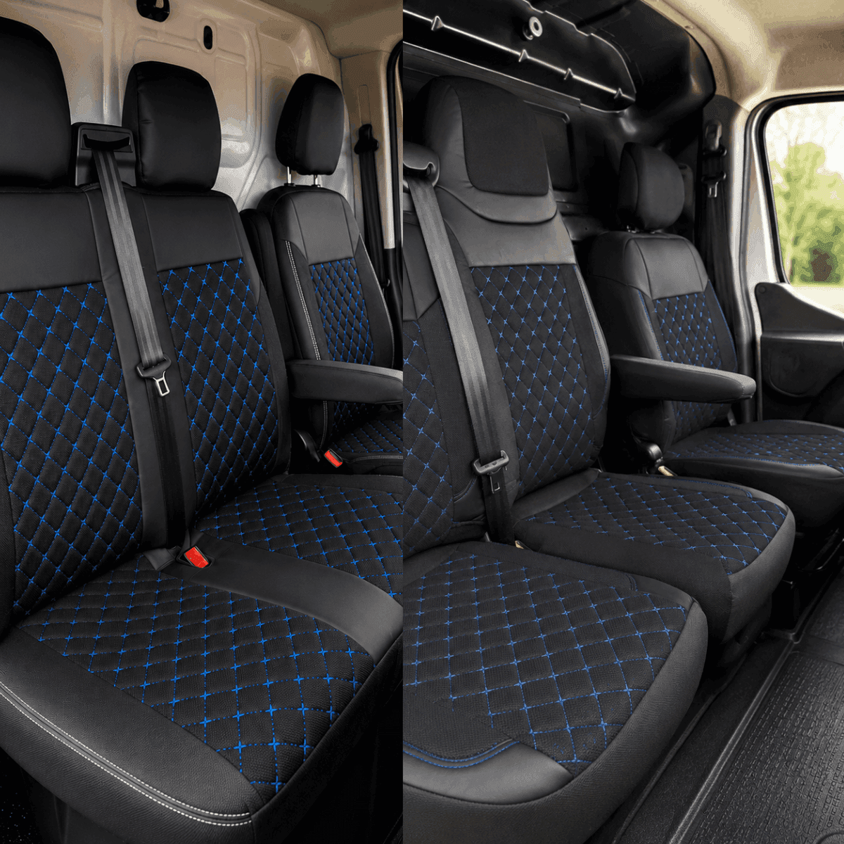 Black with blue stitching