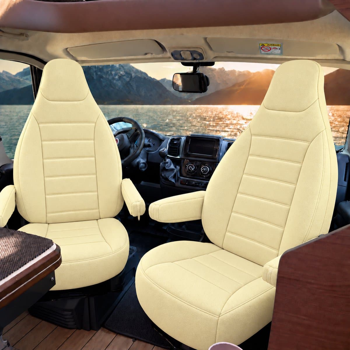Camper seat covers for Pilote Van / Van Charming | With armrest covers | Set of 2 | CBS - Light beige