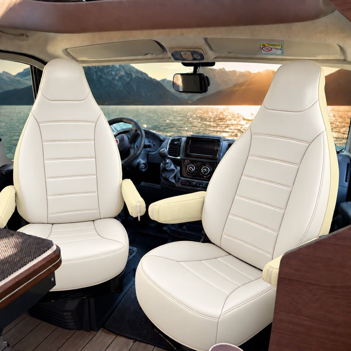 Camper seat covers for Pilote Van / Van Charming | With armrest covers | Set of 2 | CBS - Light beige faux leather