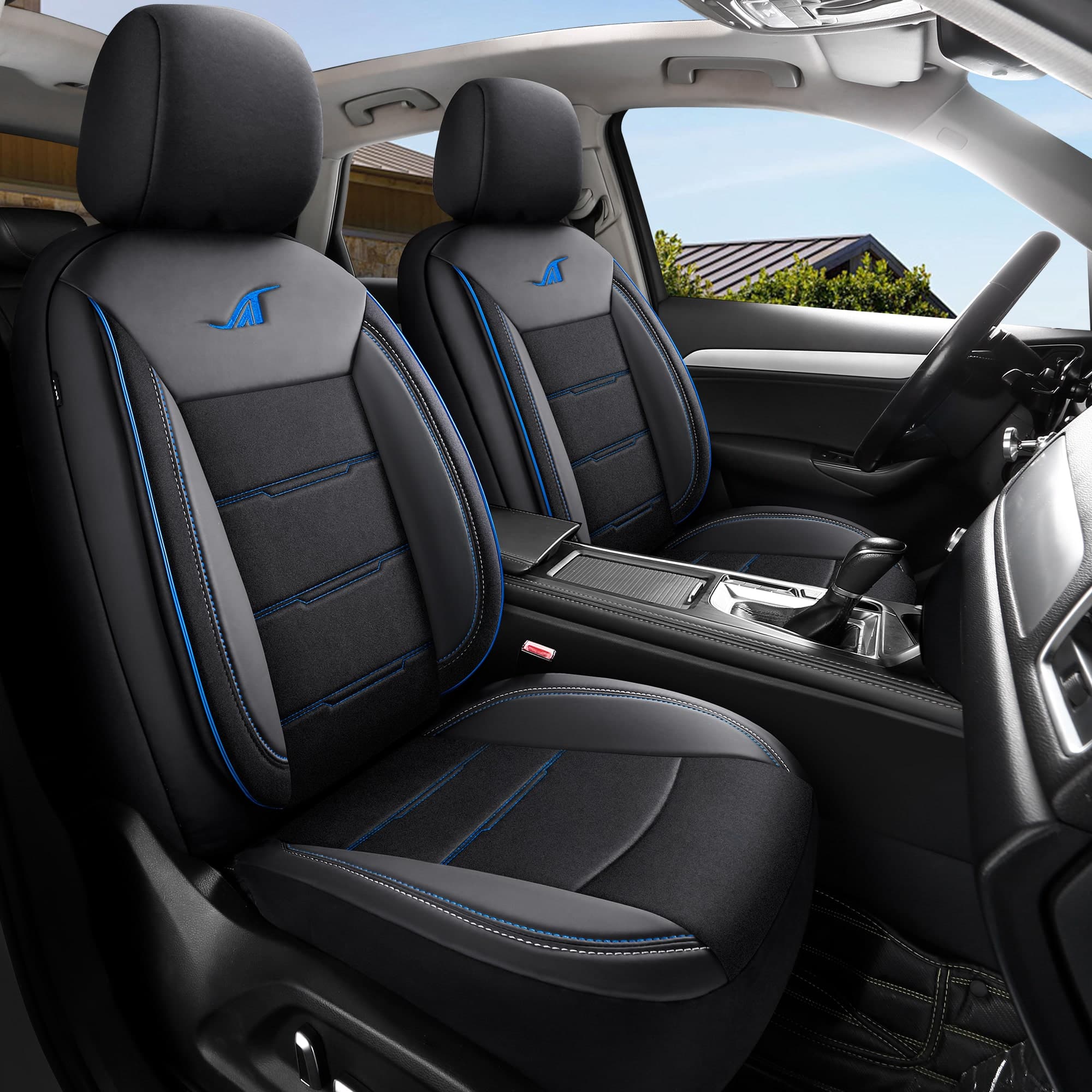 Black with blue stitching