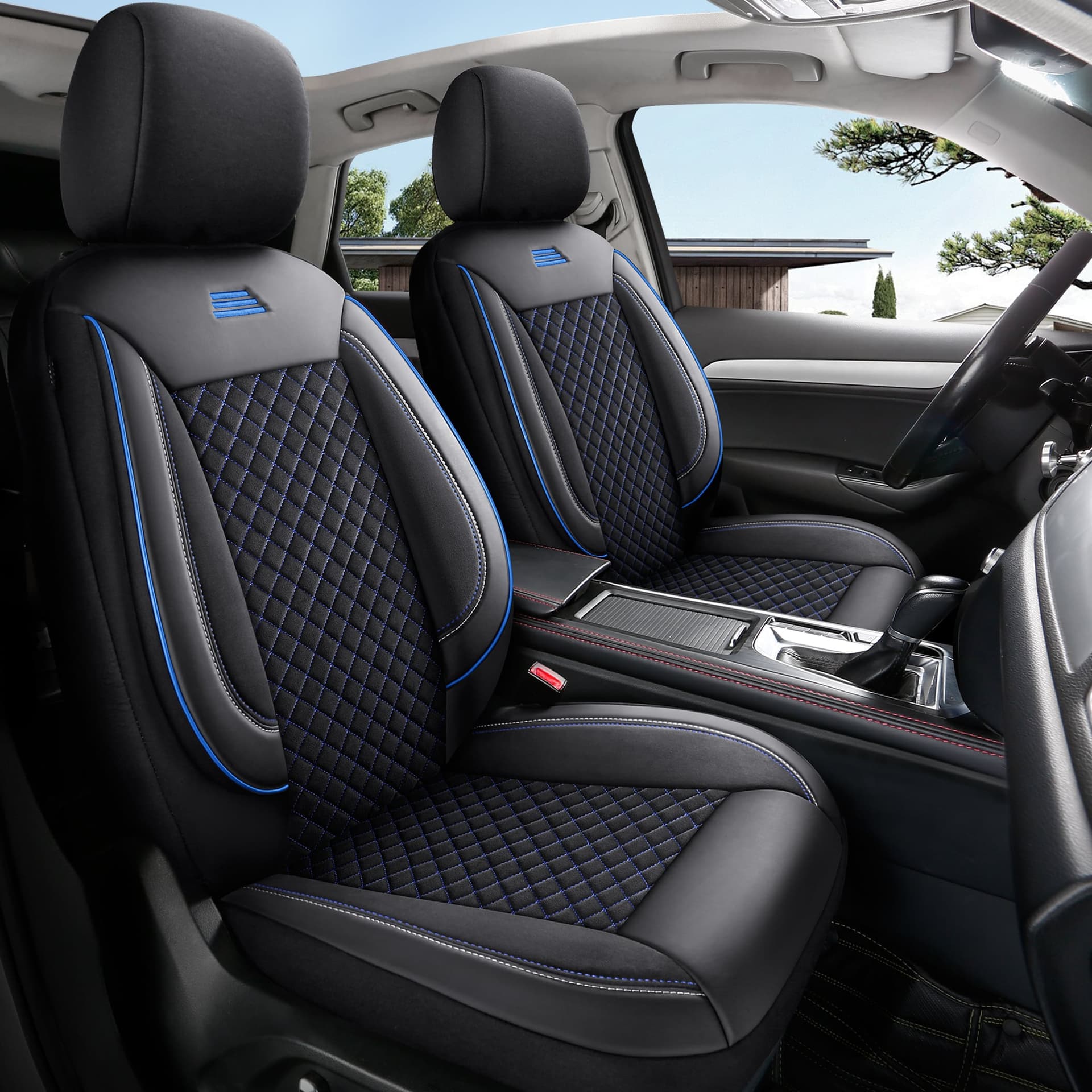 Black with blue stitching