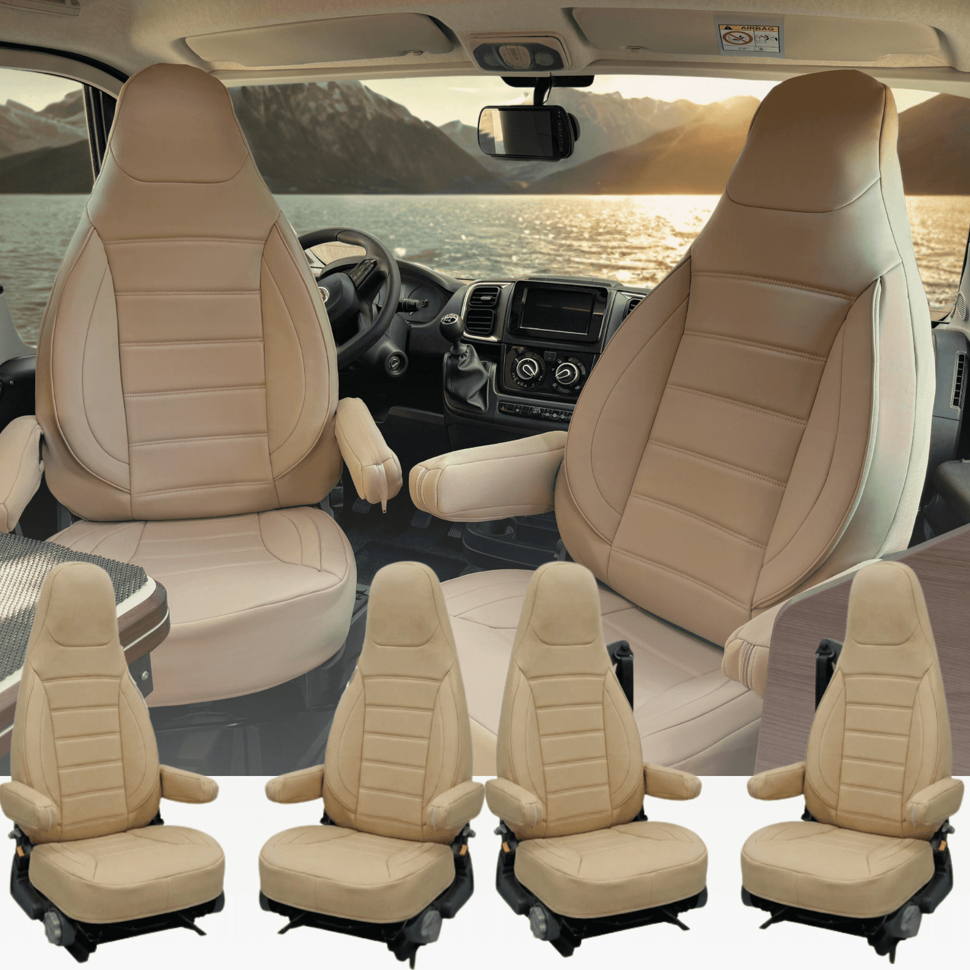Camper seat covers for Pilote Van / Van Charming | With armrest covers | Set of 2 | CBS - Beige