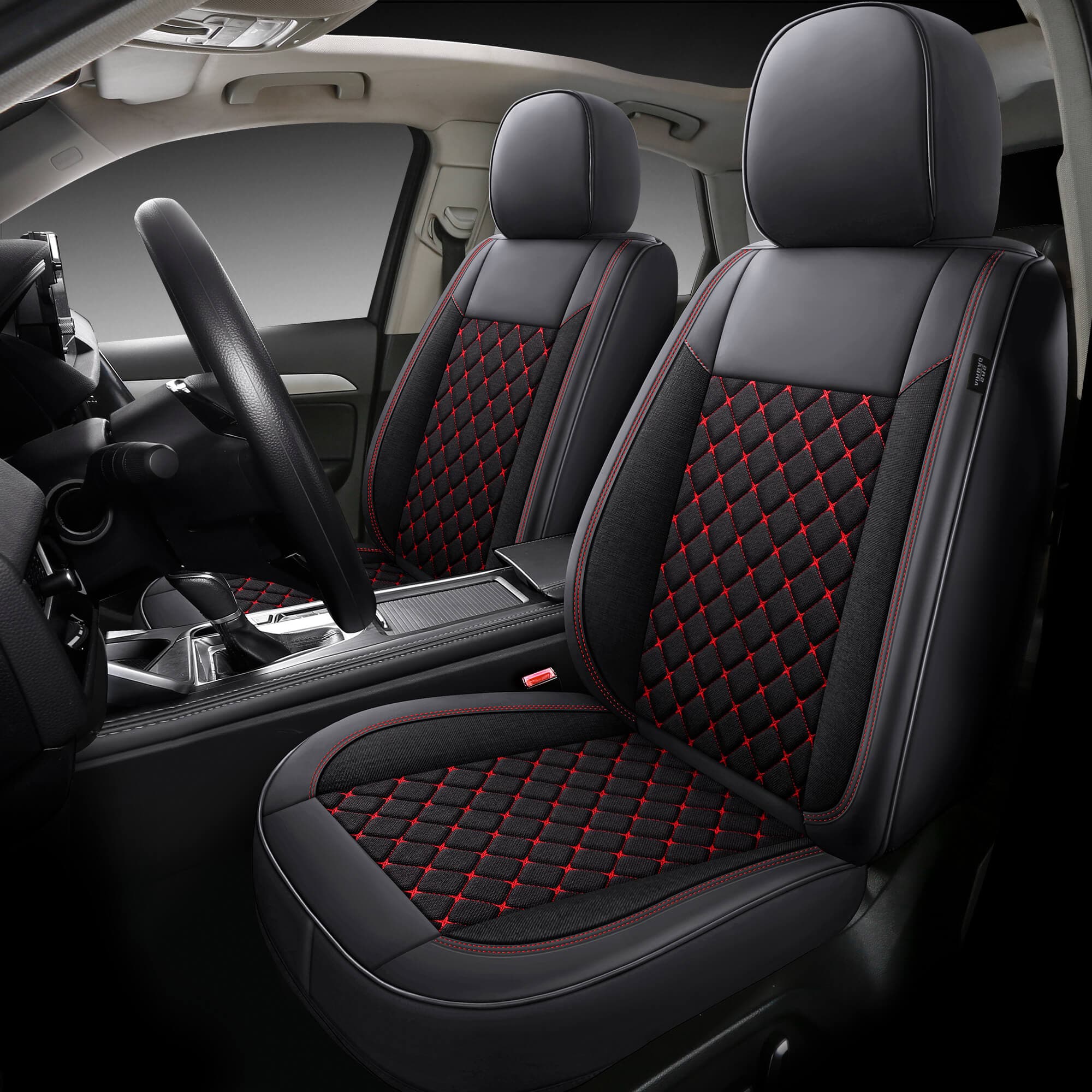 Car seat covers for Honda Civic 10 | Set of 2 | High-quality faux leather (Skai) | CLS900 Series – Black with red stitching