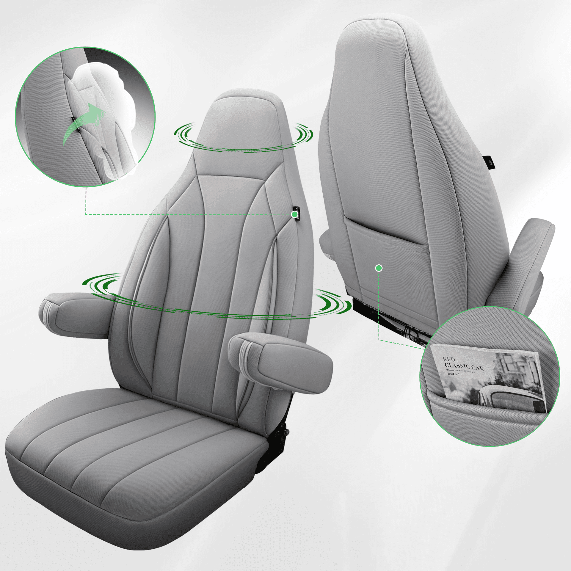 Camper stoelhoezen voor OEM Comfort/Captain | Met armleuning hoezen | Set van 2 | CIM2 Serie