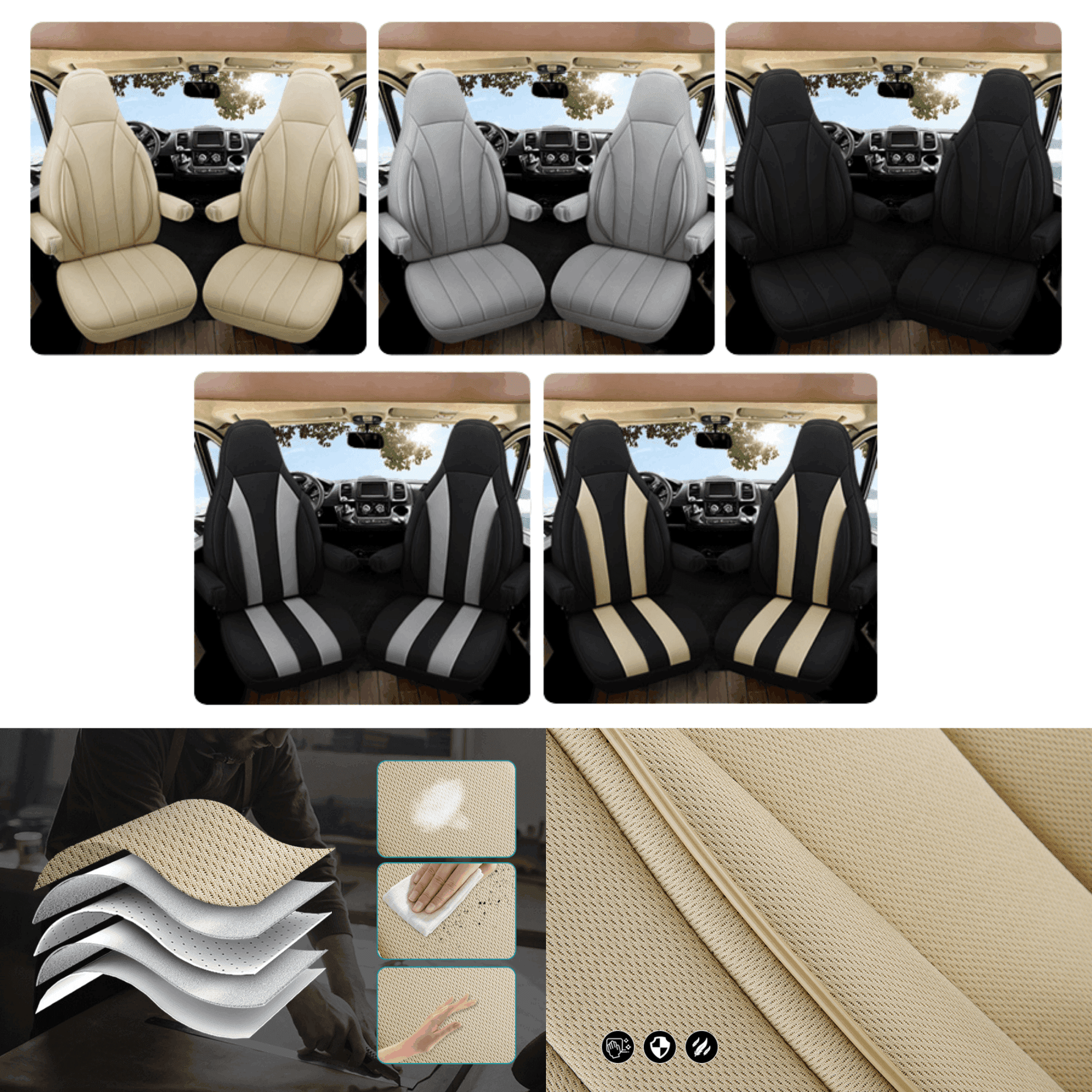 Camper stoelhoezen voor OEM Comfort/Captain | Met armleuning hoezen | Set van 2 | CIM2 Serie