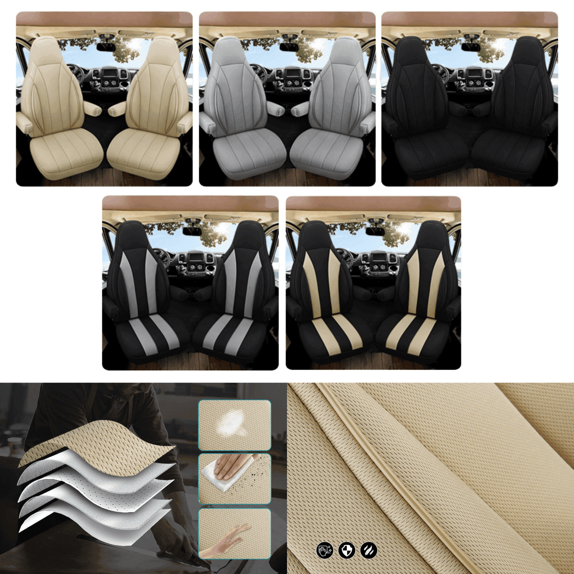 Camper stoelhoezen voor Pilote V660 | Met armleuning hoezen | Set van 2 | CIM2 Serie