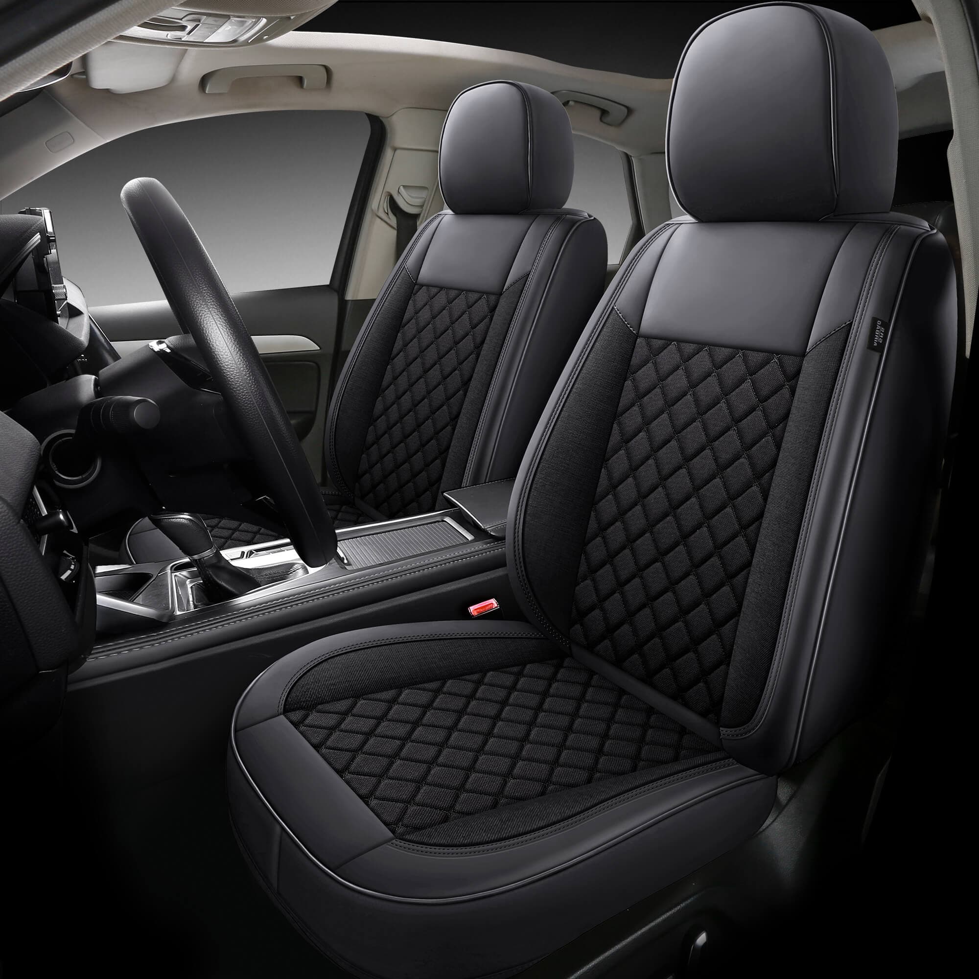 Car seat covers for Seat Toledo 3 5P | Set of 2 | High-quality faux leather (Skai) | CLS900 Series – Black with black stitching