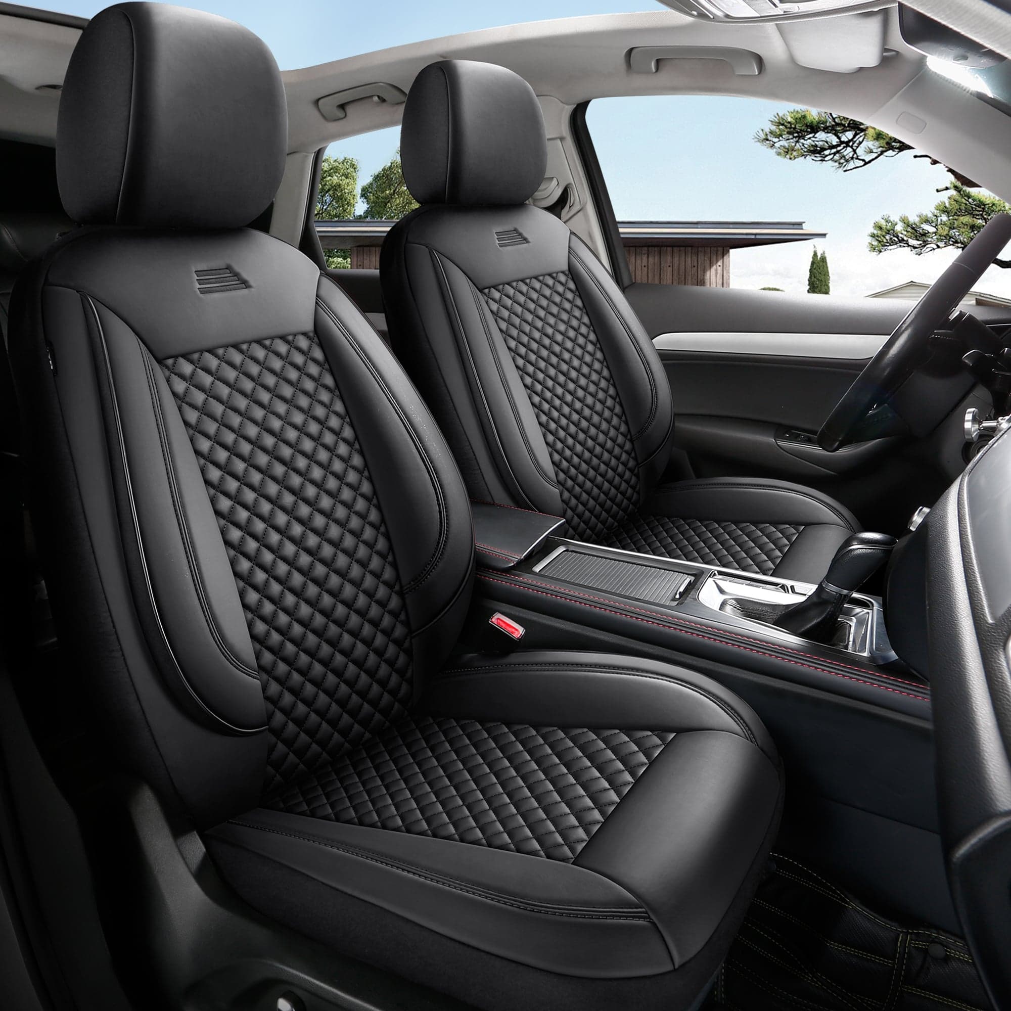 Car seat covers for Mercedes A-Klasse W168 in pasvorm | Complete set of front seats | AIS Series – Black faux leather