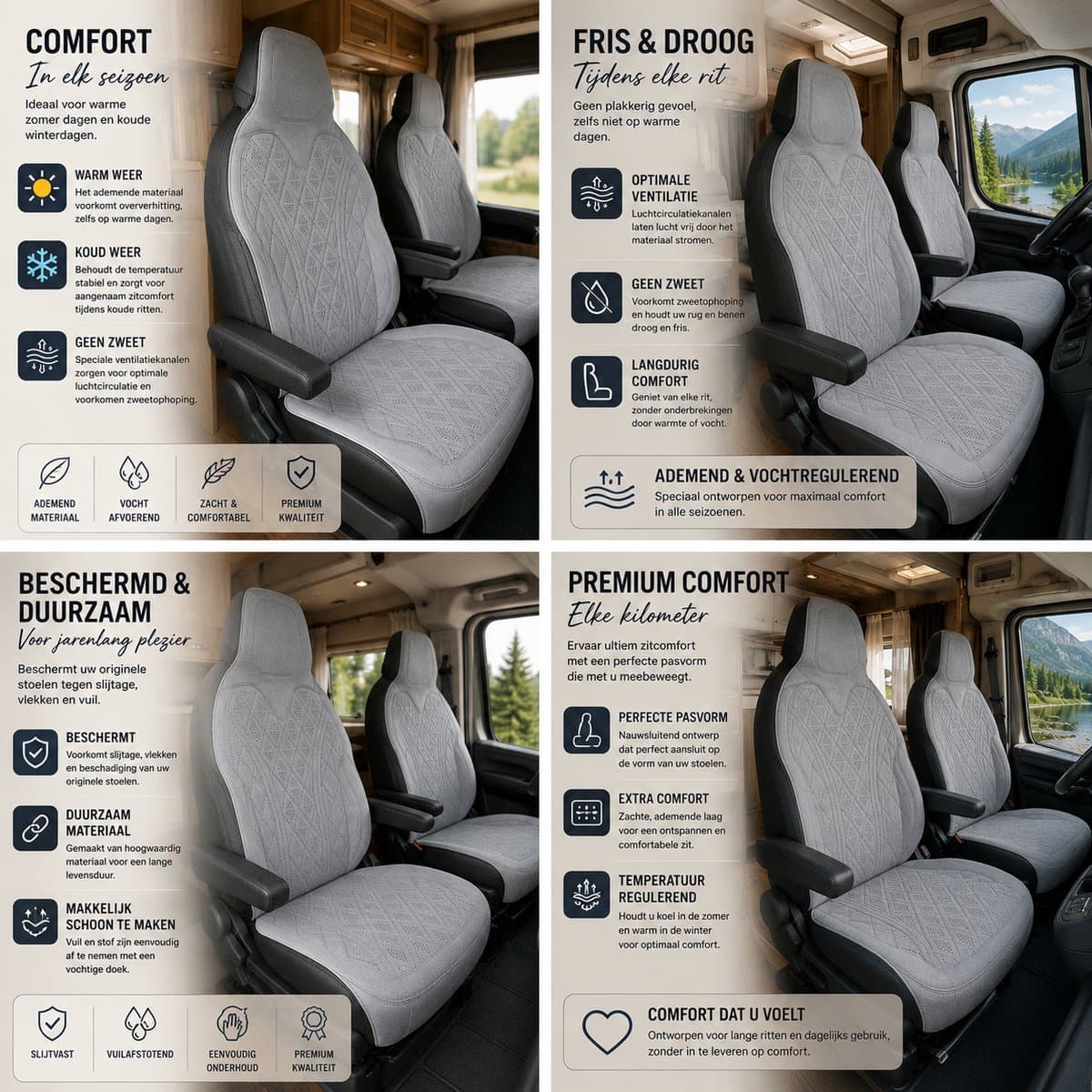 Camperstoelbeschermer | Zit- en rugkussen | Set van 2