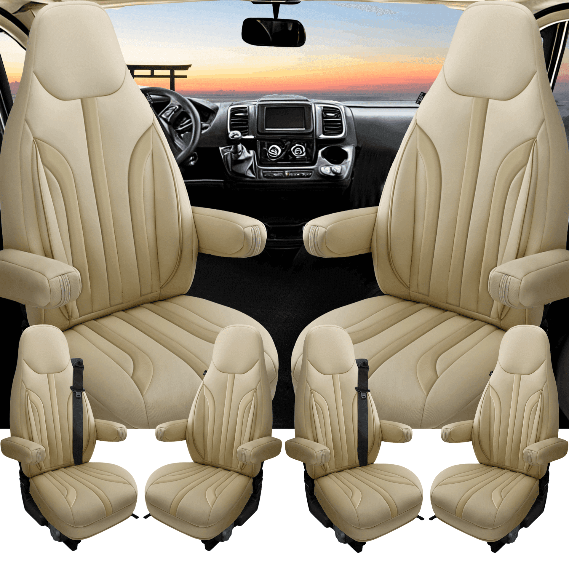 Camper stoelhoezen voor Itineo | Met armleuning hoezen | Set van 2 | CIM1 Serie - Beige - Bruin